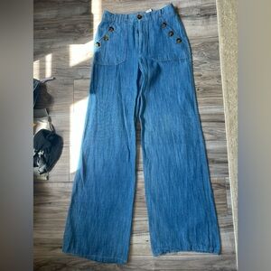 Zara Women’s Wide Leg Denim High Rise Jeans Button Details in Blue Size Small
